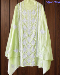 Pure Cotton Lucknowi Embroidered Un-Stitched Suit with Mul Cotton Dupatta & Zari Highlighting Work