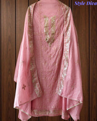 Mul Cotton Pita Work Embroidered Un-Stitched Suit Set
