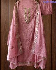 Mul Cotton Pita Work Embroidered Un-Stitched Suit Set