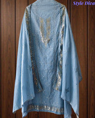 Mul Cotton Pita Work Embroidered Un-Stitched Suit Set