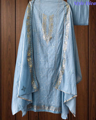 Mul Cotton Pita Work Embroidered Un-Stitched Suit Set