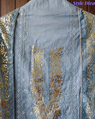 Mul Cotton Pita Work Embroidered Un-Stitched Suit Set