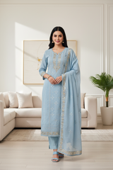 Mul Cotton Pita Work Embroidered Un-Stitched Suit Set