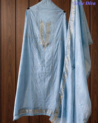 Mul Cotton Pita Work Embroidered Un-Stitched Suit Set