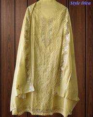 Mul Cotton Pita Work Embroidered Un-Stitched Suit Set