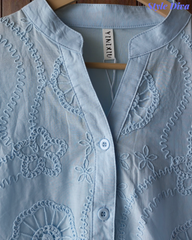 XL-Pure Cotton 3D Crochet Work Korean Shirt | Casual Regular Fit Shirt