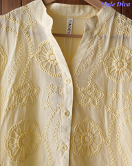 XL-Pure Cotton 3D Crochet Work Korean Shirt | Casual Regular Fit Shirt