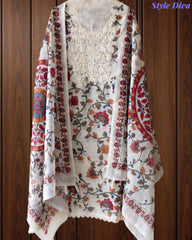 Linen Cotton Printed Un-Stitched Suit (3 Pc Set) with Neck Embroidery & Printed Dupatta