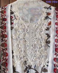 Linen Cotton Printed Un-Stitched Suit (3 Pc Set) with Neck Embroidery & Printed Dupatta