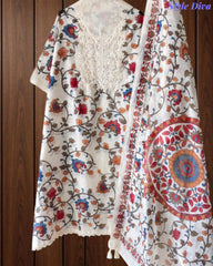 Linen Cotton Printed Un-Stitched Suit (3 Pc Set) with Neck Embroidery & Printed Dupatta