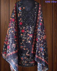 Linen Cotton Printed Un-Stitched Suit (3 Pc Set) with Neck Embroidery & Printed Dupatta