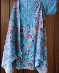 Linen Cotton Printed Un-Stitched Suit (3 Pc Set) with Neck Embroidery & Printed Dupatta