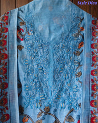 Linen Cotton Printed Un-Stitched Suit (3 Pc Set) with Neck Embroidery & Printed Dupatta