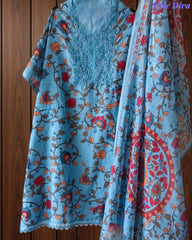 Linen Cotton Printed Un-Stitched Suit (3 Pc Set) with Neck Embroidery & Printed Dupatta