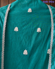 Mul Cotton Overall Embroidered Un-Stitched Suit Set with Embroidered Dupatta & Crochet Lacing