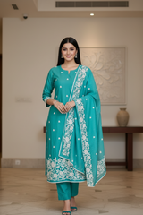 Mul Cotton Overall Embroidered Un-Stitched Suit Set with Embroidered Dupatta & Crochet Lacing