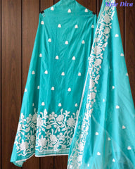 Mul Cotton Overall Embroidered Un-Stitched Suit Set with Embroidered Dupatta & Crochet Lacing