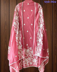 Mul Cotton Overall Embroidered Un-Stitched Suit Set with Embroidered Dupatta & Crochet Lacing