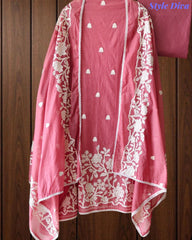 Mul Cotton Overall Embroidered Un-Stitched Suit Set with Embroidered Dupatta & Crochet Lacing