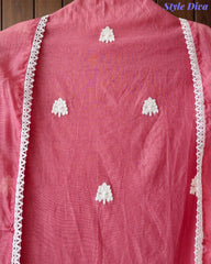Mul Cotton Overall Embroidered Un-Stitched Suit Set with Embroidered Dupatta & Crochet Lacing
