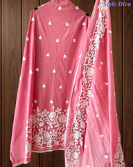 Mul Cotton Overall Embroidered Un-Stitched Suit Set with Embroidered Dupatta & Crochet Lacing