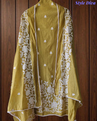 Mul Cotton Overall Embroidered Un-Stitched Suit Set with Embroidered Dupatta & Crochet Lacing