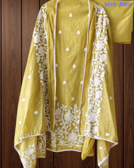 Mul Cotton Overall Embroidered Un-Stitched Suit Set with Embroidered Dupatta & Crochet Lacing