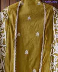 Mul Cotton Overall Embroidered Un-Stitched Suit Set with Embroidered Dupatta & Crochet Lacing