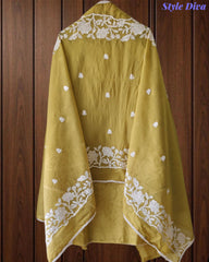 Mul Cotton Overall Embroidered Un-Stitched Suit Set with Embroidered Dupatta & Crochet Lacing