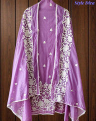 Mul Cotton Overall Embroidered Un-Stitched Suit Set with Embroidered Dupatta & Crochet Lacing