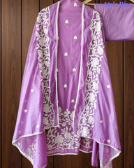 Mul Cotton Overall Embroidered Un-Stitched Suit Set with Embroidered Dupatta & Crochet Lacing