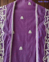 Mul Cotton Overall Embroidered Un-Stitched Suit Set with Embroidered Dupatta & Crochet Lacing