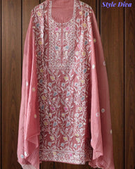 Mul Cotton Overall Embroidered Un-Stitched Suit With Designer Embroidery Dupatta