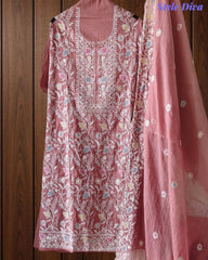 Mul Cotton Overall Embroidered Un-Stitched Suit With Designer Embroidery Dupatta