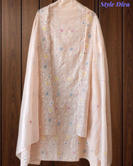 Mul Cotton Overall Embroidered Un-Stitched Suit With Designer Embroidery Dupatta
