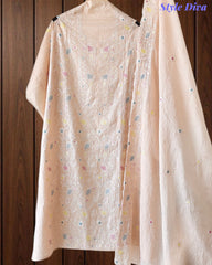 Mul Cotton Overall Embroidered Un-Stitched Suit With Designer Embroidery Dupatta