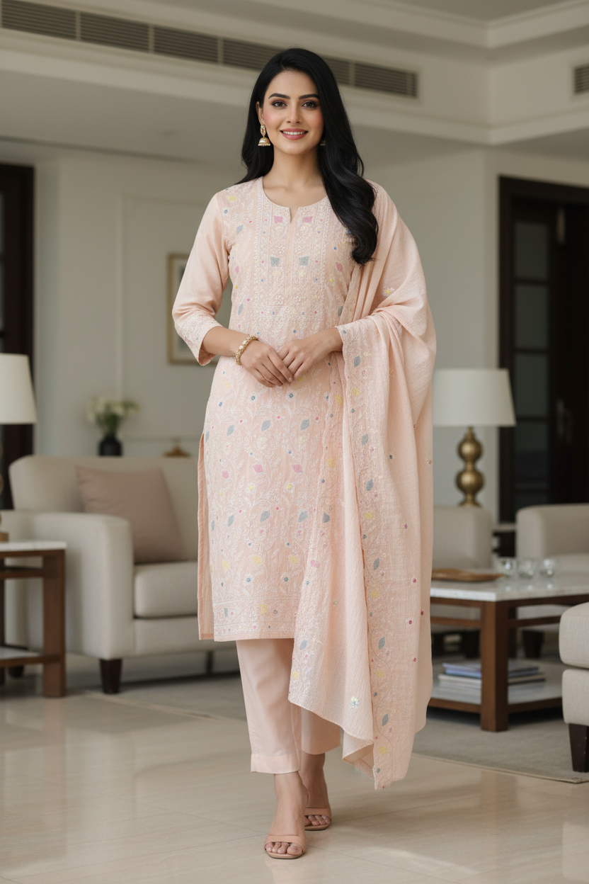 Mul Cotton Overall Embroidered Un-Stitched Suit With Designer Embroidery Dupatta