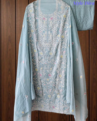 Mul Cotton Overall Embroidered Un-Stitched Suit With Designer Embroidery Dupatta