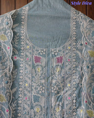 Mul Cotton Overall Embroidered Un-Stitched Suit With Designer Embroidery Dupatta