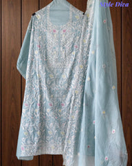 Mul Cotton Overall Embroidered Un-Stitched Suit With Designer Embroidery Dupatta