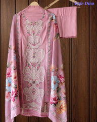 Mul Cotton Overall Laser Cut Embroidery Unstitched Suit with Designer Muslin Digital Print Dupatta