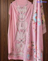 Mul Cotton Overall Laser Cut Embroidery Unstitched Suit with Designer Muslin Digital Print Dupatta