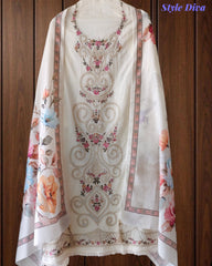 Mul Cotton Overall Laser Cut Embroidery Unstitched Suit with Designer Muslin Digital Print Dupatta