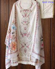 Mul Cotton Overall Laser Cut Embroidery Unstitched Suit with Designer Muslin Digital Print Dupatta