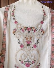 Mul Cotton Overall Laser Cut Embroidery Unstitched Suit with Designer Muslin Digital Print Dupatta