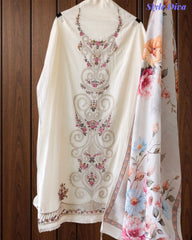 Mul Cotton Overall Laser Cut Embroidery Unstitched Suit with Designer Muslin Digital Print Dupatta