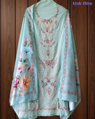 Mul Cotton Overall Laser Cut Embroidery Unstitched Suit with Designer Muslin Digital Print Dupatta