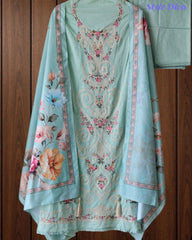 Mul Cotton Overall Laser Cut Embroidery Unstitched Suit with Designer Muslin Digital Print Dupatta