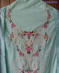 Mul Cotton Overall Laser Cut Embroidery Unstitched Suit with Designer Muslin Digital Print Dupatta