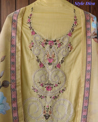 Mul Cotton Overall Laser Cut Embroidery Unstitched Suit with Designer Muslin Digital Print Dupatta
